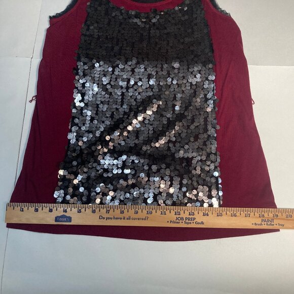 Simply Vera Vera Wang sequined tank top laced neckline arm hem in burgundy PM - Picture 7 of 9